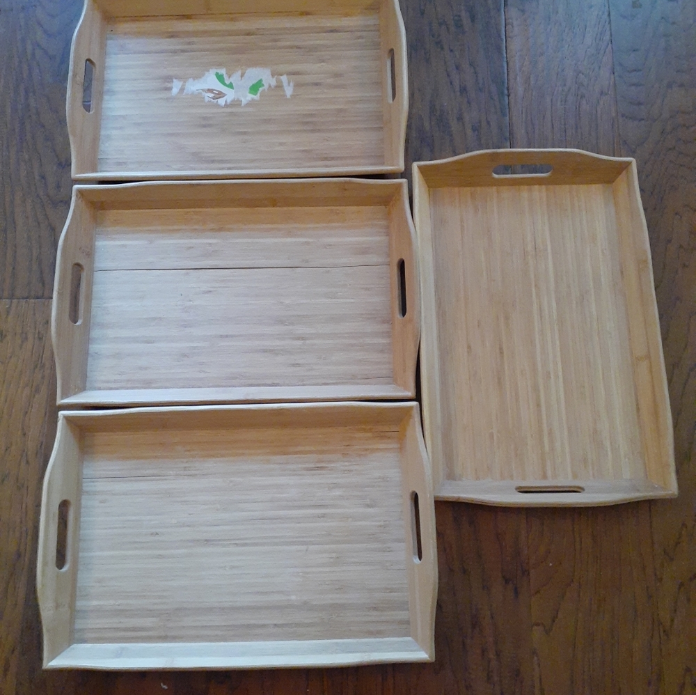 GORGEOUS NEW CORE 12"x20" Set of Bamboo Serving Trays of 4.